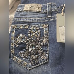 Miss Me Blue Boot Cut Jeans with Embellished Pocket